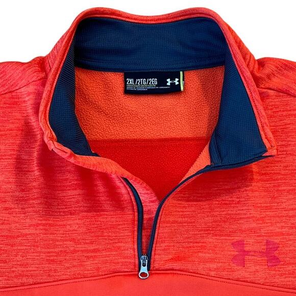 Under Amour Orange w/Gray 1/4 Zip Mock Neck Fleece Line Pullover Sweater Men 2XL - Picture 1 of 7